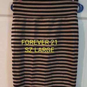 Forever 21 Striped Black and Tan Midi Skirt